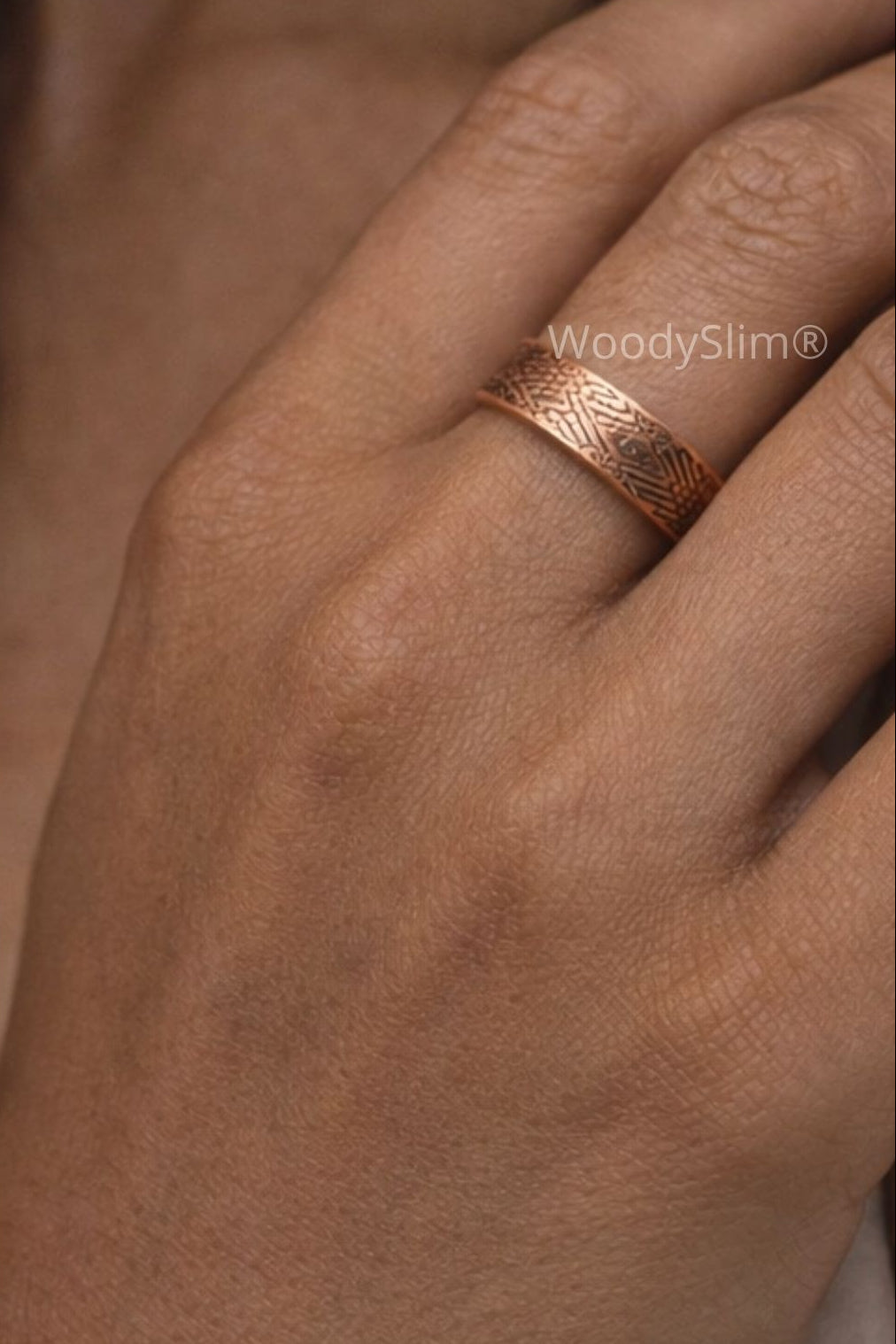 Bague magnétique en cuivre ajustable – Gravure artisanale style boho – WoodySlim®