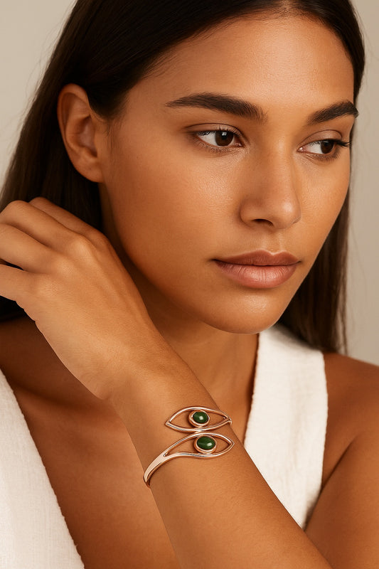 Bracelet magnétique en cuivre avec pierre verte