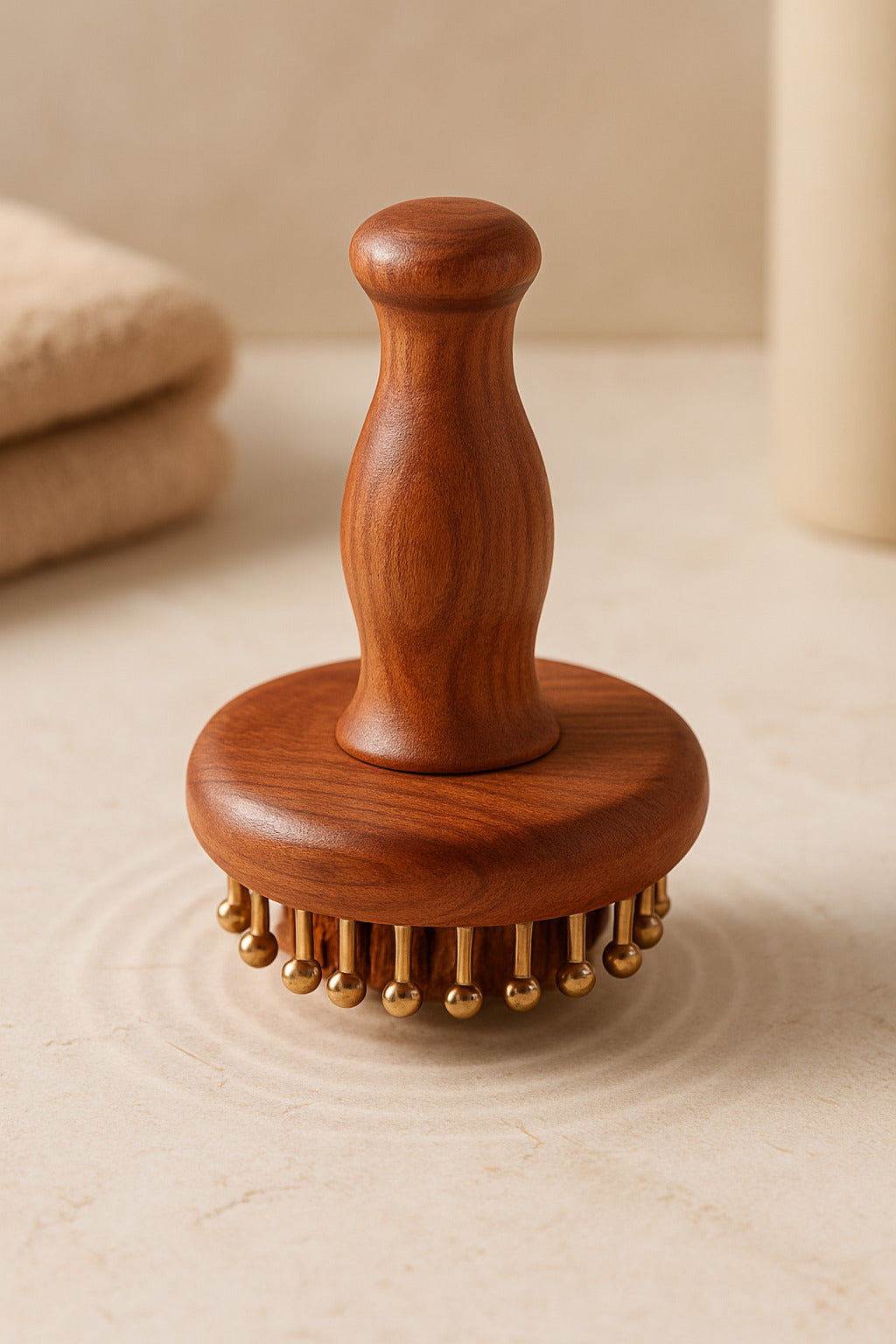 Brosse de massage en bois naturel avec picots en laiton – accessoire bien-être pour soin du corps, drainage lymphatique et relaxation profonde WoodySlim