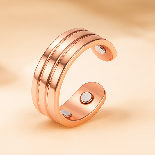 Bague magnétique cuivre rainurée – Anneau ajustable bien-être unisexe