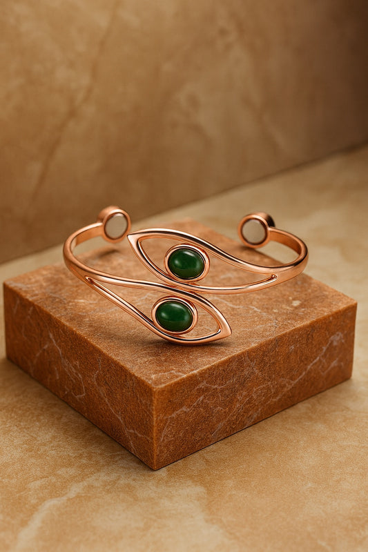Bracelet magnétique en cuivre avec pierre verte