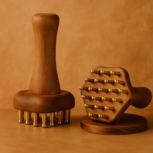 Brosse de massage en bois et cuivre pour drainage lymphatique et réduction de la cellulite - outil sculptant WoodySlim