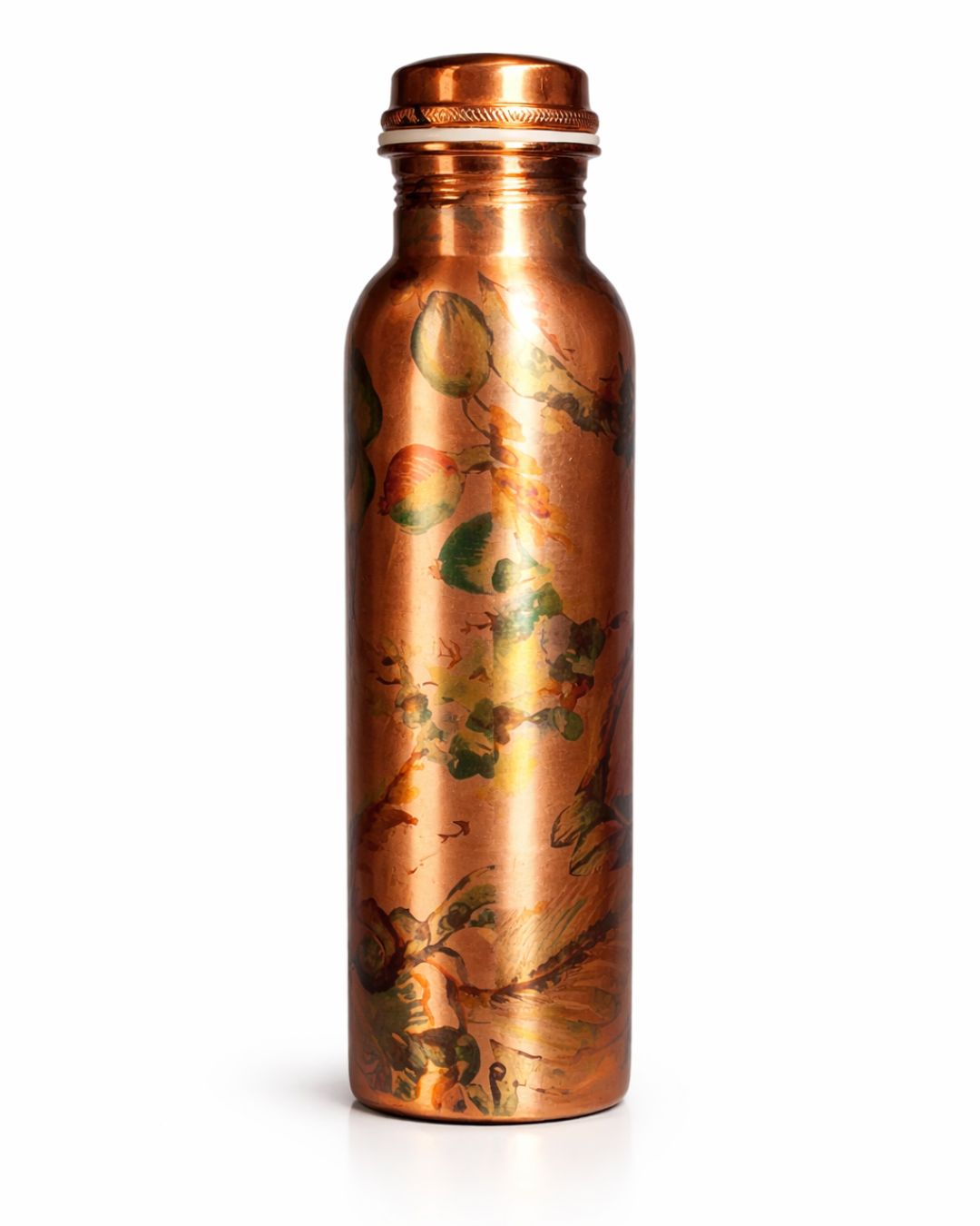 Gourde en cuivre WoodySlim avec motif floral pour accompagner un rituel d’eau naturel.