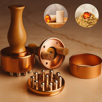 Kit masseur chauffant bois cuivre démonté – Têtes magnétiques, chambre moxa, rouleau moxibustion et charbon d’armoise