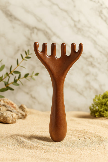 Peigne de massage en bois naturel six griffes pour le cuir chevelu, outil Gua Sha anti-stress, WoodySlim